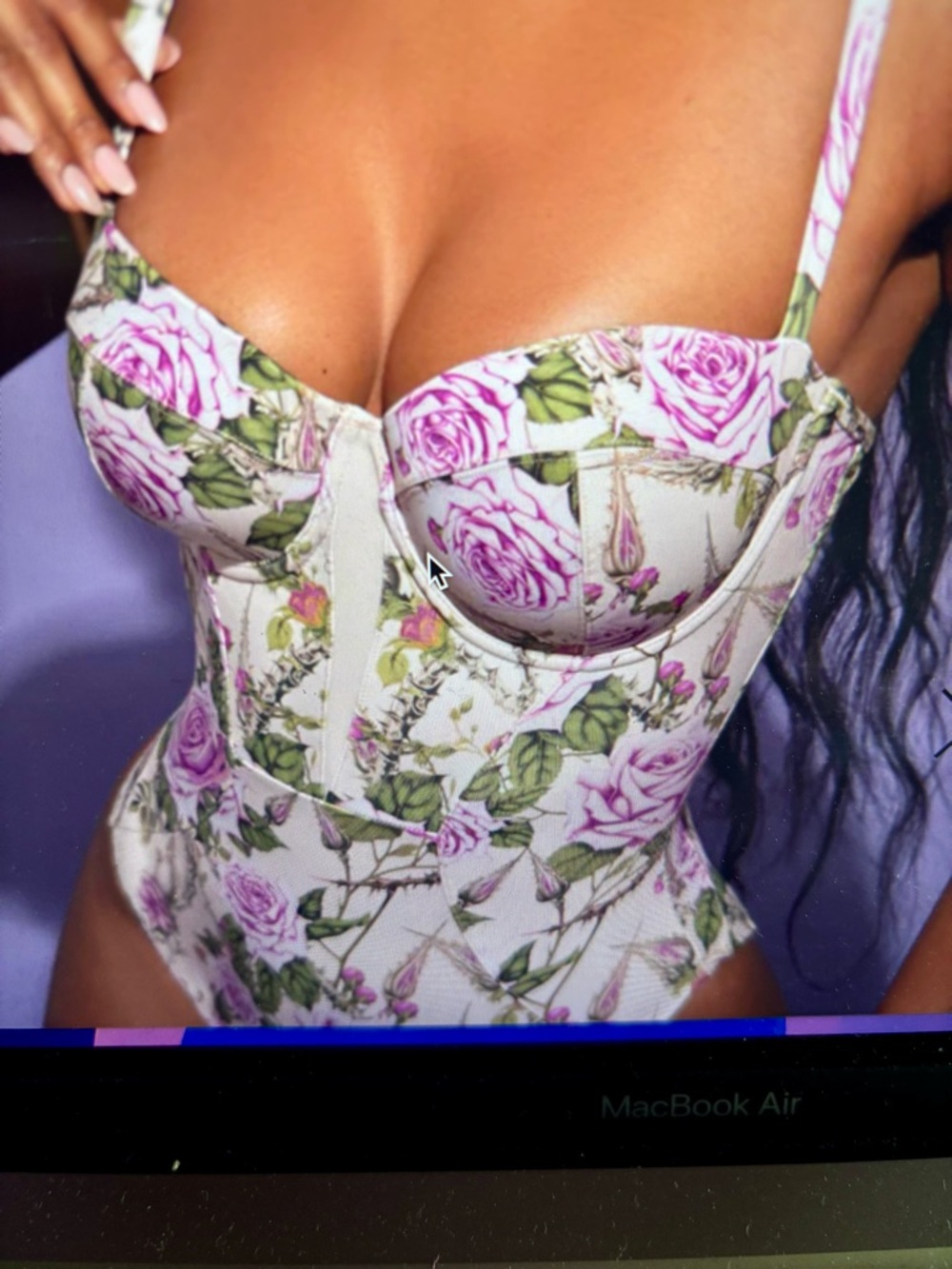 Floral Pink Rose One-Piece Swimsuit with Cutouts - Picture 7 of 12